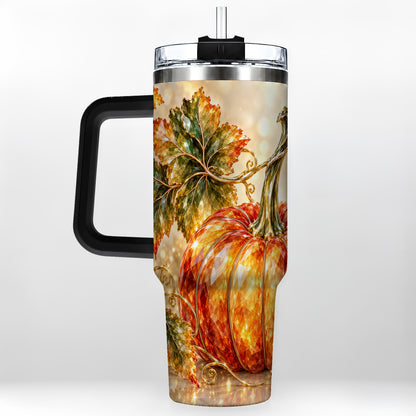 #pl[40oz|Black] Faceted Pumpkin 40oz Tumbler with Handle, Stainless Steel Travel Cup