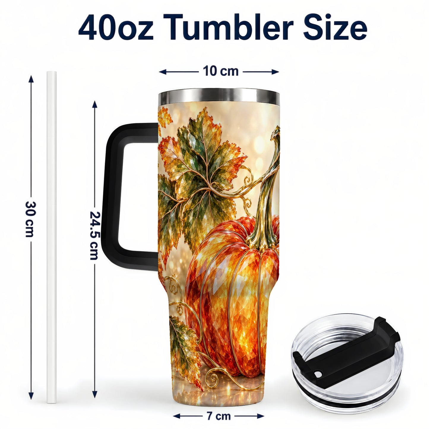 #pl[40oz|Black] Faceted Pumpkin 40oz Tumbler with Handle, Stainless Steel Travel Cup