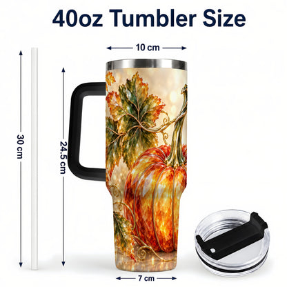 #pl[40oz|Black] Faceted Pumpkin 40oz Tumbler with Handle, Stainless Steel Travel Cup