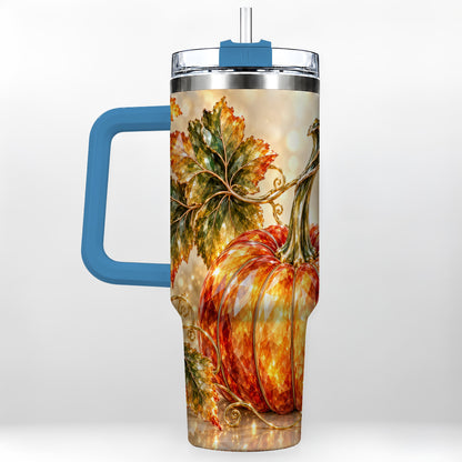 #pl[40oz|Blue] Faceted Pumpkin 40oz Tumbler with Handle, Stainless Steel Travel Cup