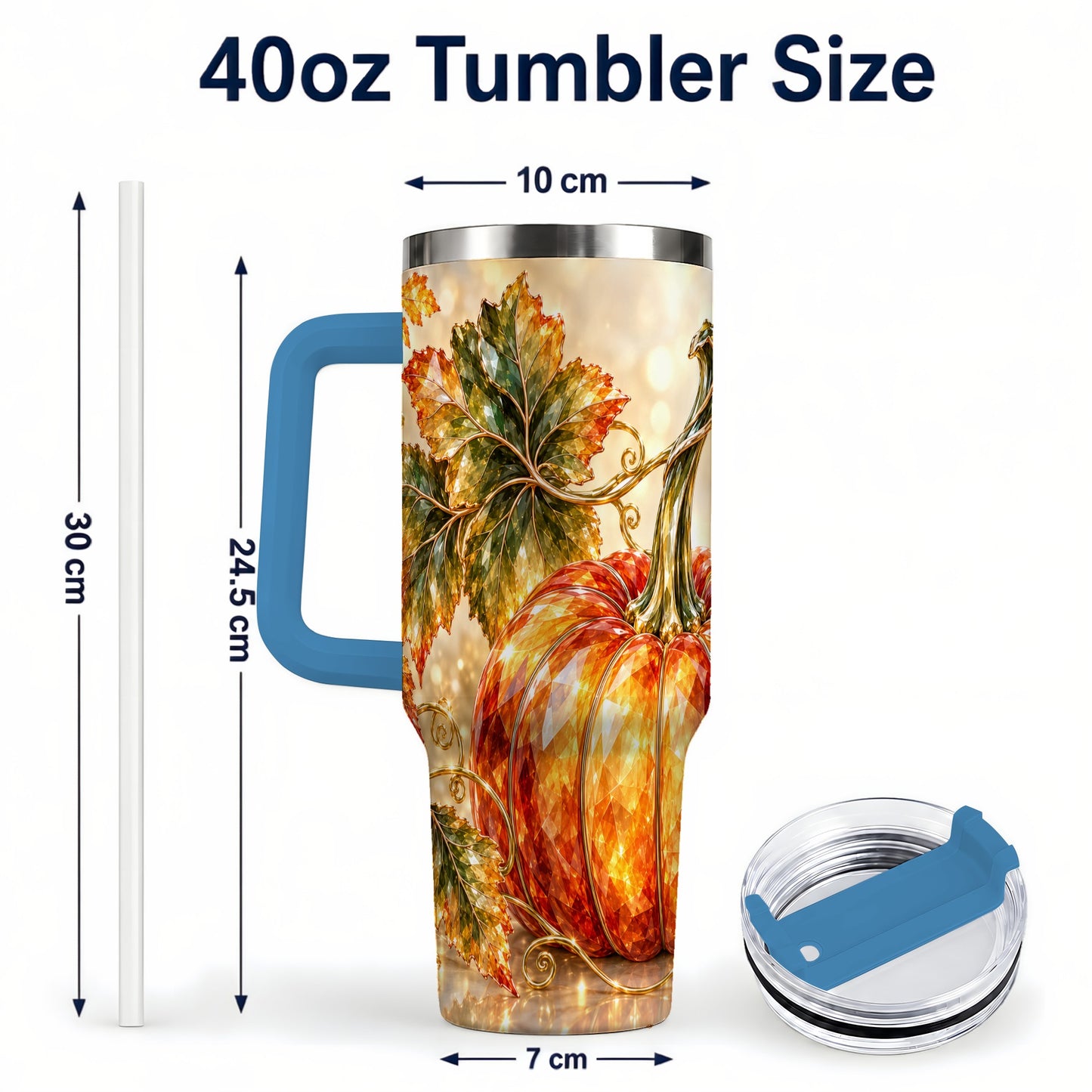 #pl[40oz|Blue] Faceted Pumpkin 40oz Tumbler with Handle, Stainless Steel Travel Cup