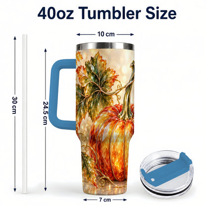 #pl[40oz|Blue] Faceted Pumpkin 40oz Tumbler with Handle, Stainless Steel Travel Cup