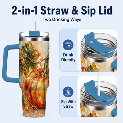 #pl[40oz|Blue] Faceted Pumpkin 40oz Tumbler with Handle, Stainless Steel Travel Cup