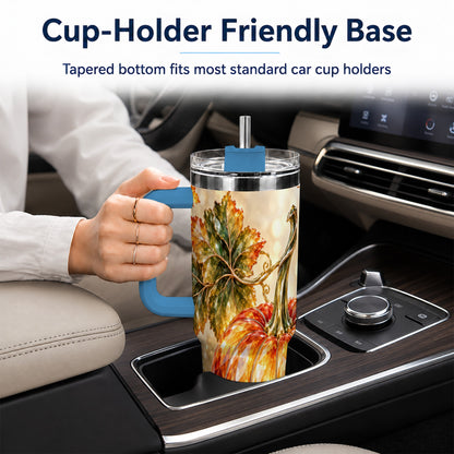 #pl[40oz|Blue] Faceted Pumpkin 40oz Tumbler with Handle, Stainless Steel Travel Cup