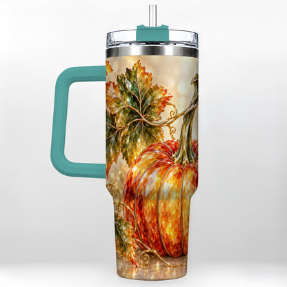 #pl[40oz|Green] Faceted Pumpkin 40oz Tumbler with Handle, Stainless Steel Travel Cup