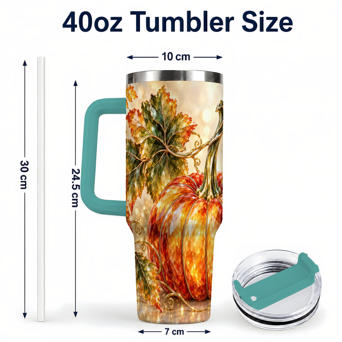 #pl[40oz|Green] Faceted Pumpkin 40oz Tumbler with Handle, Stainless Steel Travel Cup