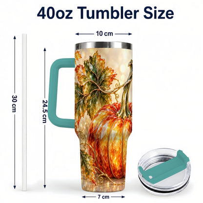 #pl[40oz|Green] Faceted Pumpkin 40oz Tumbler with Handle, Stainless Steel Travel Cup
