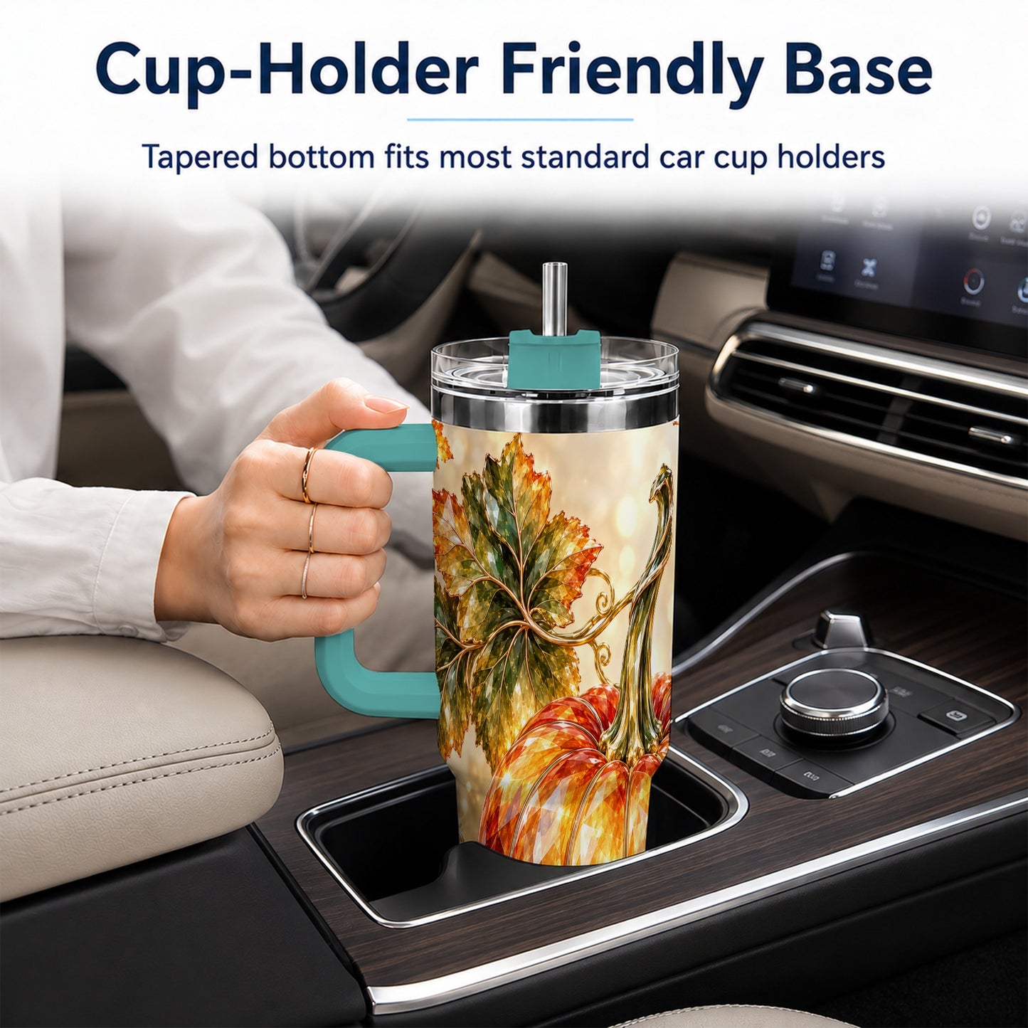 #pl[40oz|Green] Faceted Pumpkin 40oz Tumbler with Handle, Stainless Steel Travel Cup