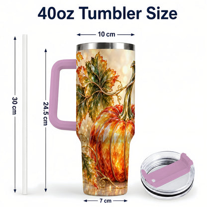 #pl[40oz|Pink] Faceted Pumpkin 40oz Tumbler with Handle, Stainless Steel Travel Cup