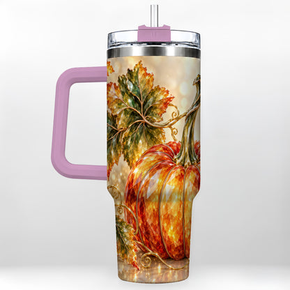 #pl[40oz|Pink] Faceted Pumpkin 40oz Tumbler with Handle, Stainless Steel Travel Cup