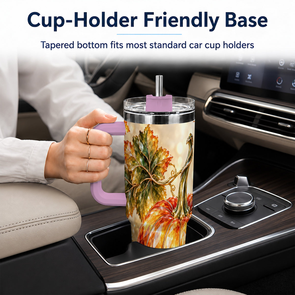 #pl[40oz|Pink] Faceted Pumpkin 40oz Tumbler with Handle, Stainless Steel Travel Cup