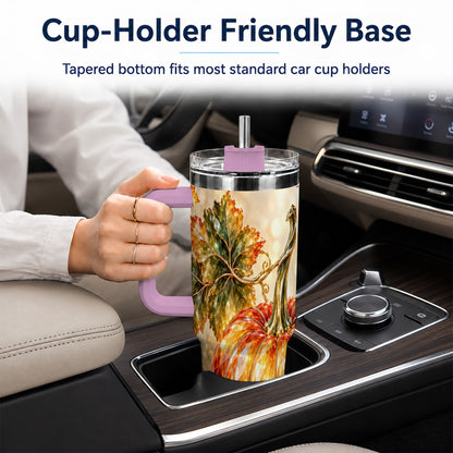 #pl[40oz|Pink] Faceted Pumpkin 40oz Tumbler with Handle, Stainless Steel Travel Cup