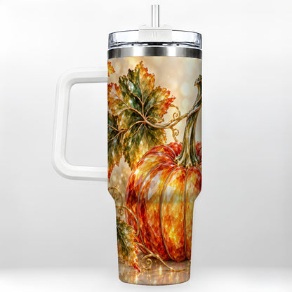Faceted Pumpkin 40oz Tumbler with Handle, Stainless Steel Travel Cup