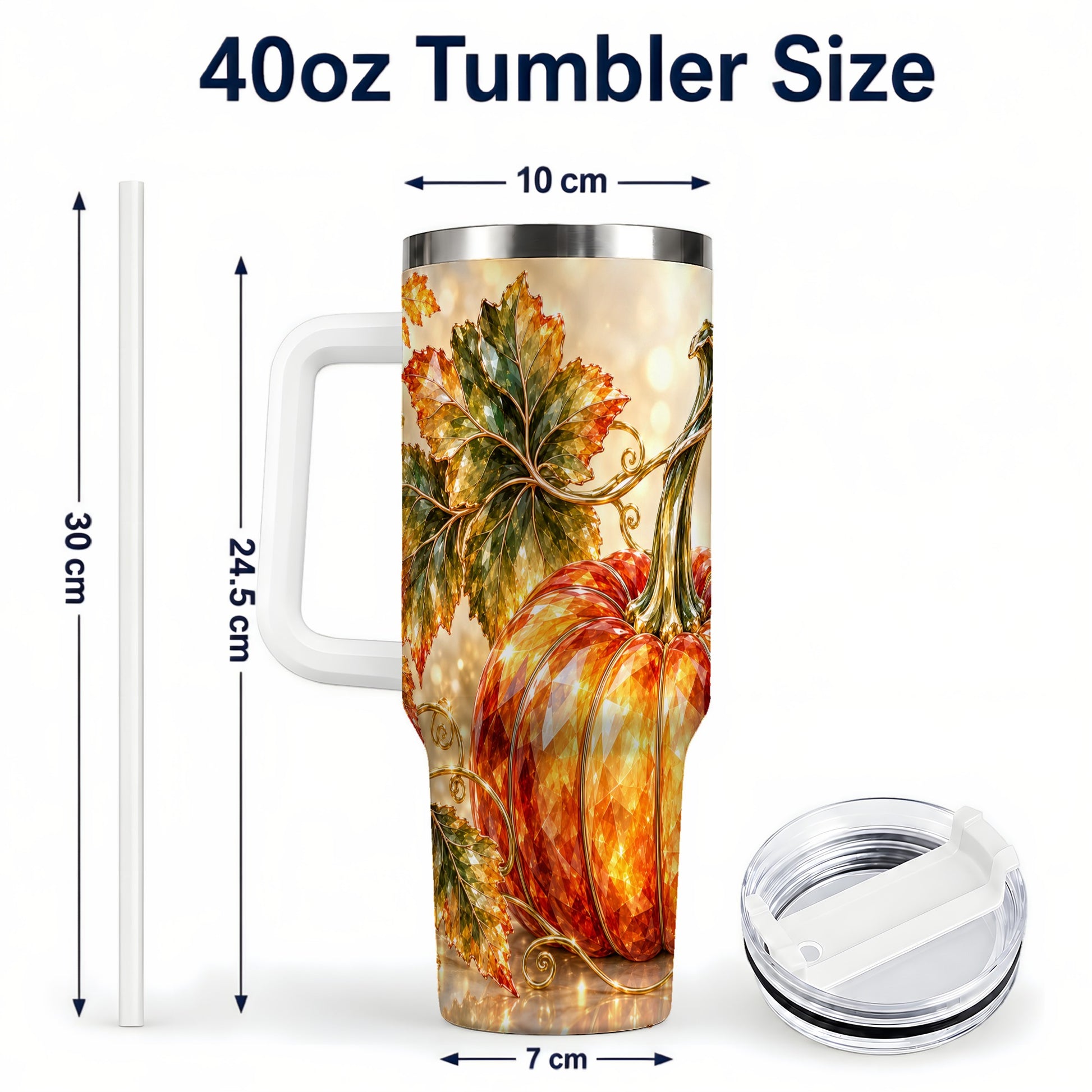 #pl[40oz|White] Faceted Pumpkin 40oz Tumbler with Handle, Stainless Steel Travel Cup