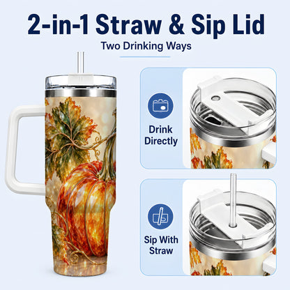 #pl[40oz|White] Faceted Pumpkin 40oz Tumbler with Handle, Stainless Steel Travel Cup