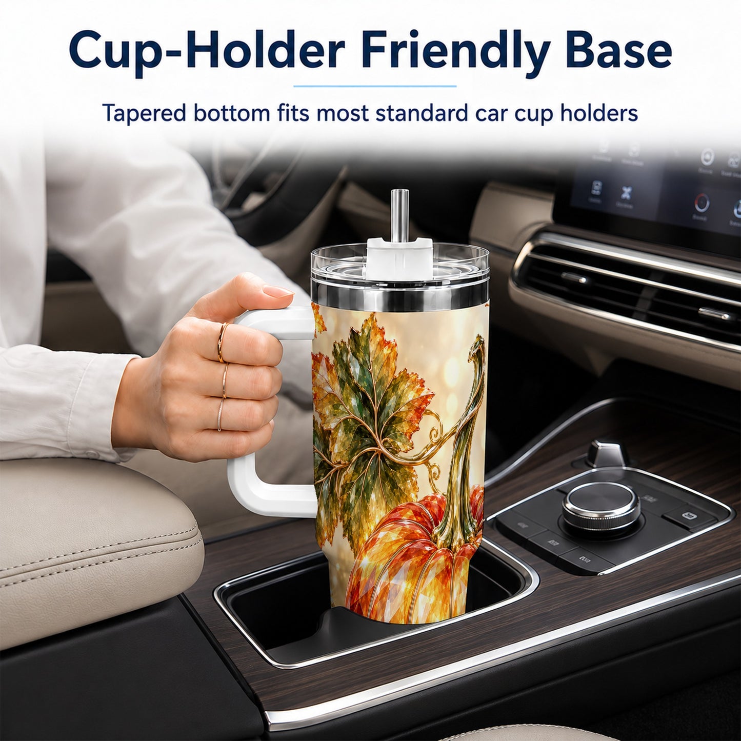 #pl[40oz|White] Faceted Pumpkin 40oz Tumbler with Handle, Stainless Steel Travel Cup