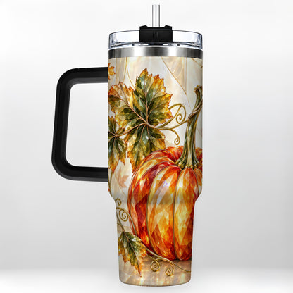 #pl[40oz|Black] Stained Glass Pumpkin 40oz Tumbler with Handle, Stainless Steel Travel Cup