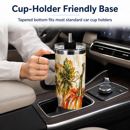 #pl[40oz|Black] Stained Glass Pumpkin 40oz Tumbler with Handle, Stainless Steel Travel Cup