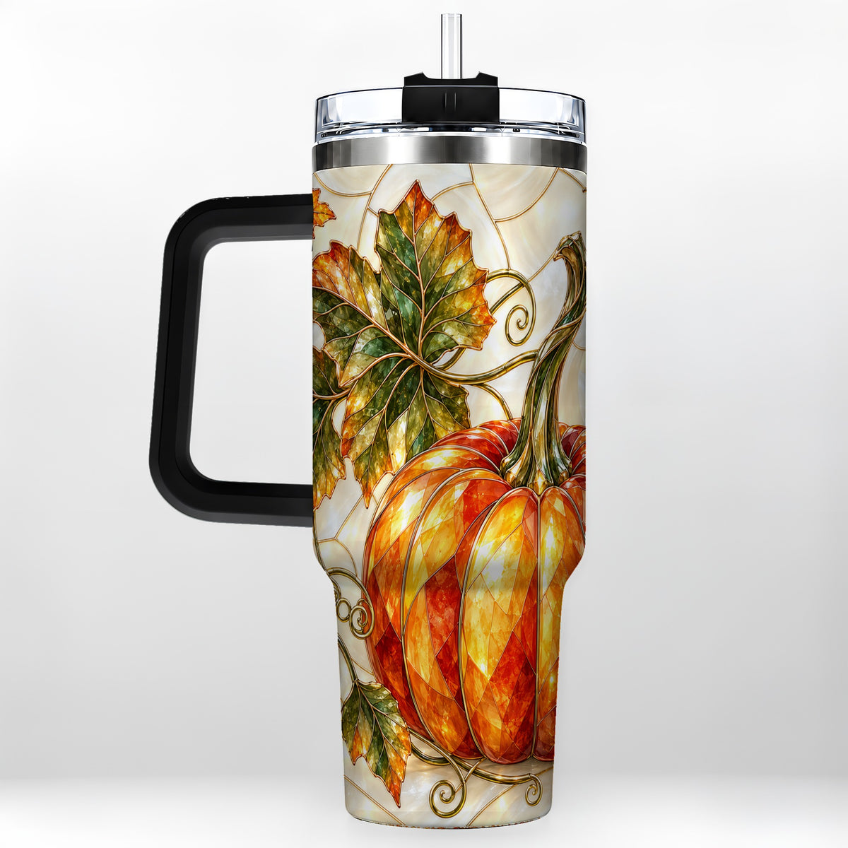 #pl[40oz|Black] Autumn Pumpkin 40oz Tumbler with Handle, Harvest Stainless Steel Cup