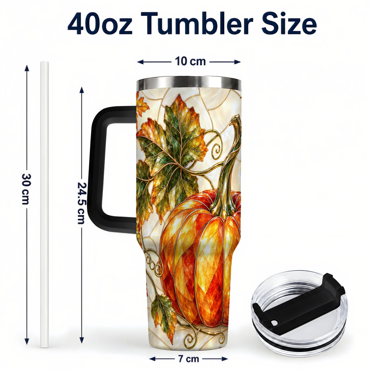 #pl[40oz|Black] Autumn Pumpkin 40oz Tumbler with Handle, Harvest Stainless Steel Cup