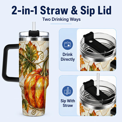 #pl[40oz|Black] Autumn Pumpkin 40oz Tumbler with Handle, Harvest Stainless Steel Cup