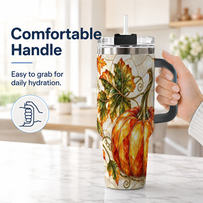 #pl[40oz|Black] Autumn Pumpkin 40oz Tumbler with Handle, Harvest Stainless Steel Cup
