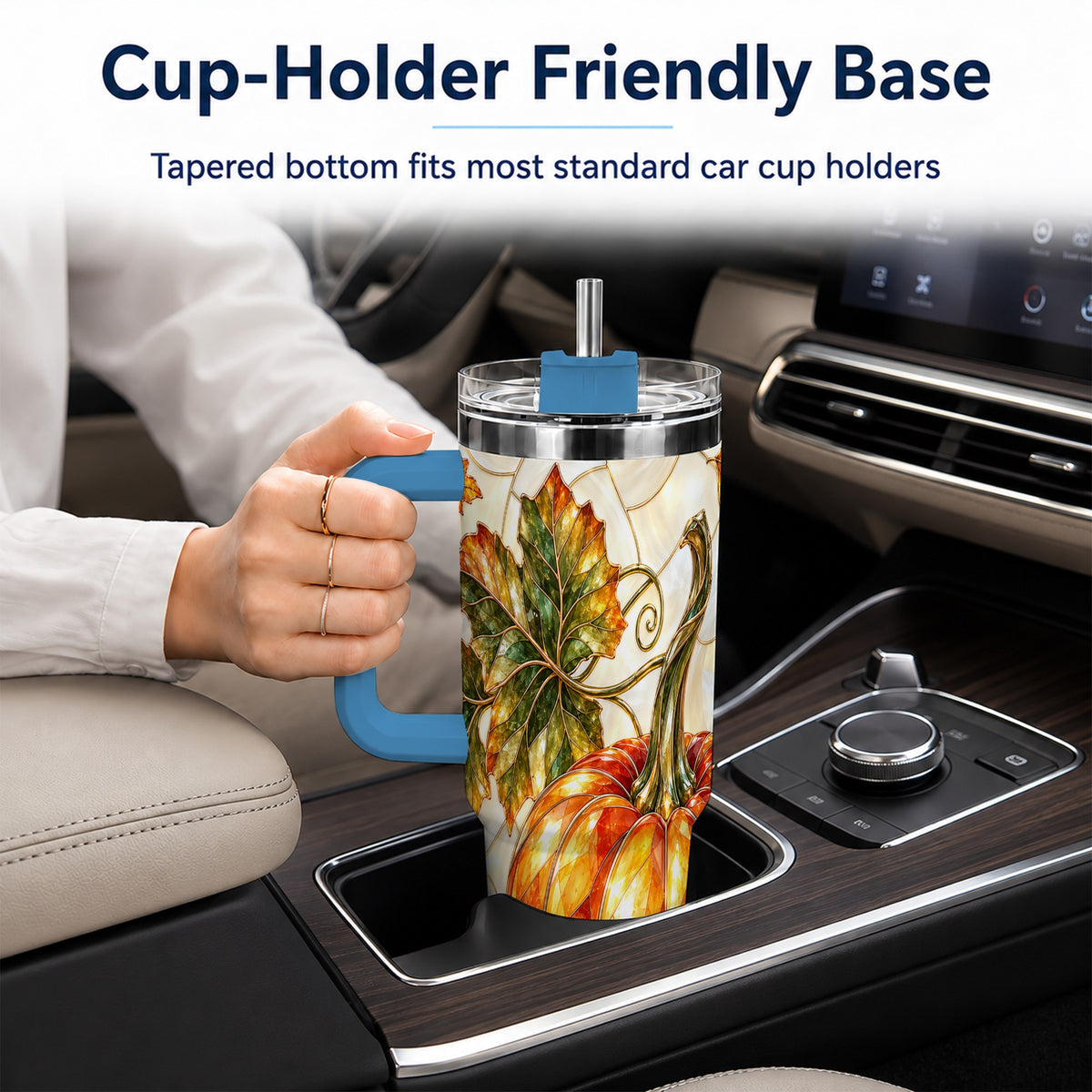 #pl[40oz|Blue] Autumn Pumpkin 40oz Tumbler with Handle, Harvest Stainless Steel Cup
