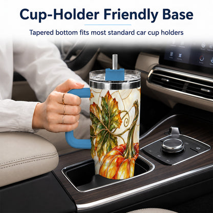 #pl[40oz|Blue] Autumn Pumpkin 40oz Tumbler with Handle, Harvest Stainless Steel Cup