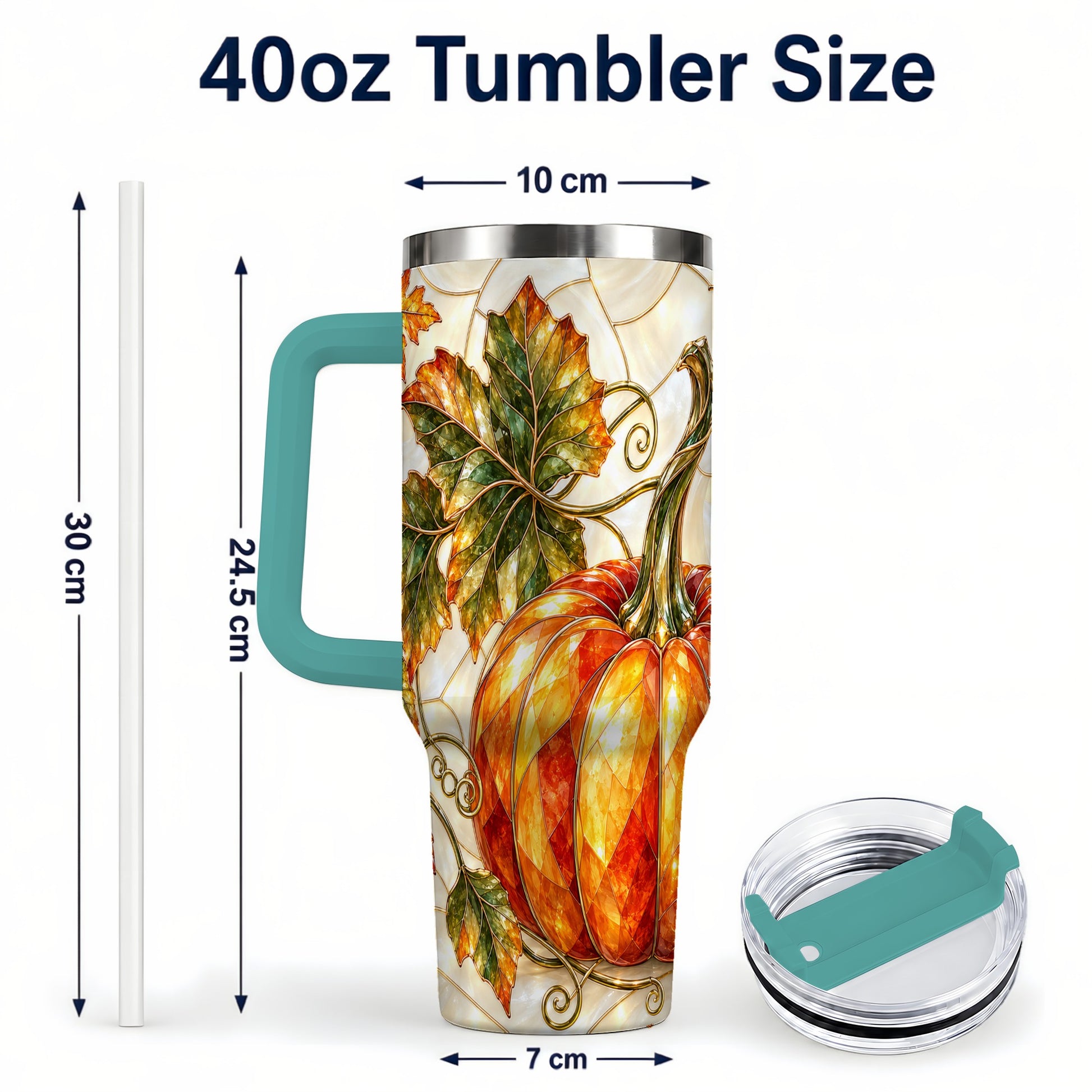 #pl[40oz|Green] Autumn Pumpkin 40oz Tumbler with Handle, Harvest Stainless Steel Cup