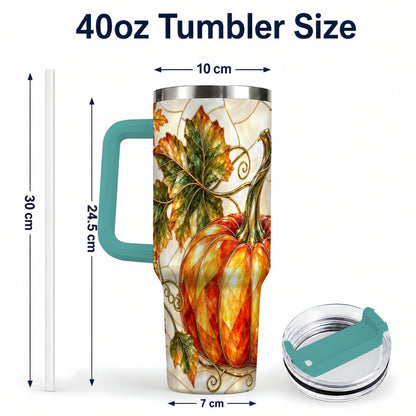 #pl[40oz|Green] Autumn Pumpkin 40oz Tumbler with Handle, Harvest Stainless Steel Cup
