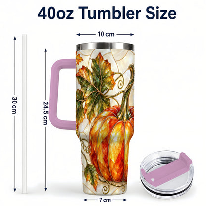 #pl[40oz|Pink] Autumn Pumpkin 40oz Tumbler with Handle, Harvest Stainless Steel Cup