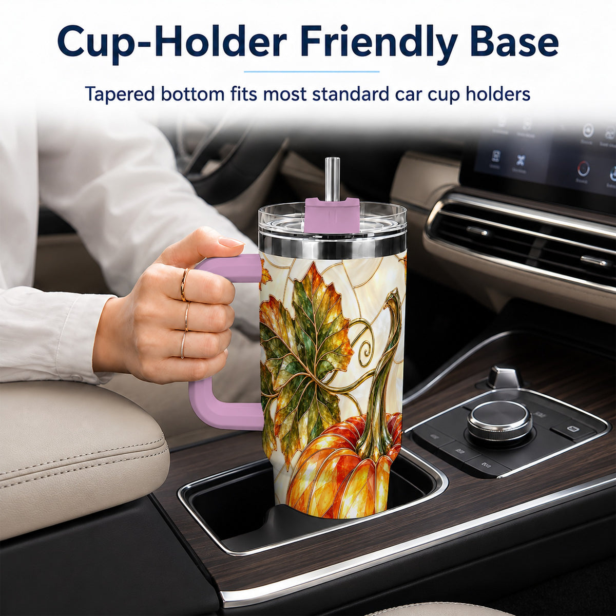 #pl[40oz|Pink] Autumn Pumpkin 40oz Tumbler with Handle, Harvest Stainless Steel Cup