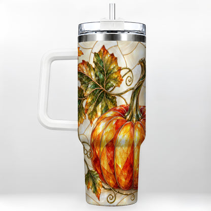 Autumn Pumpkin 40oz Tumbler with Handle, Harvest Stainless Steel Cup