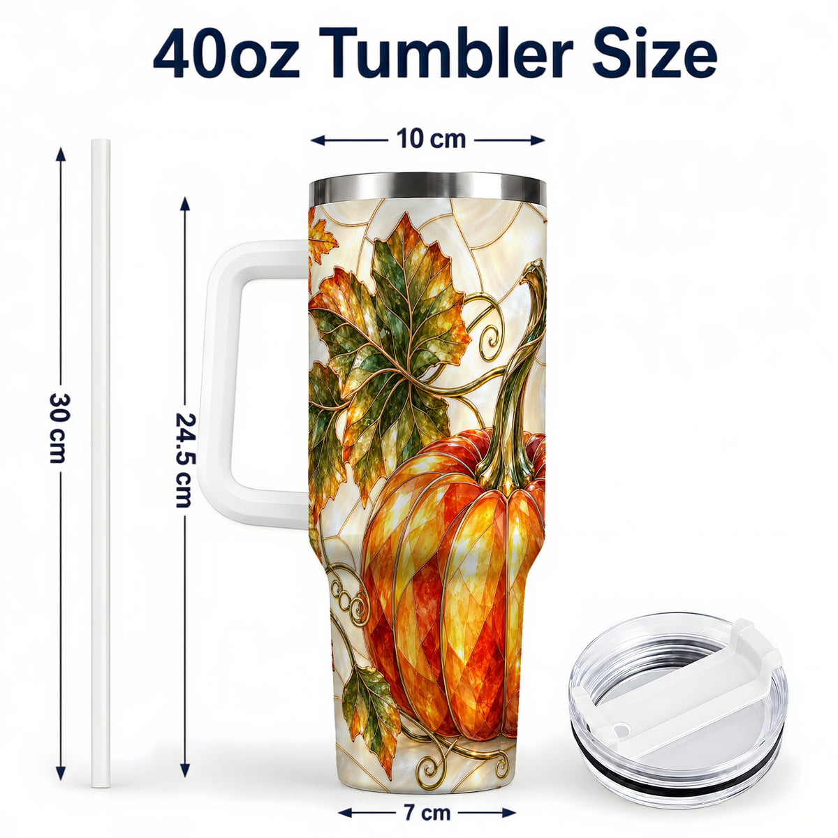#pl[40oz|White] Autumn Pumpkin 40oz Tumbler with Handle, Harvest Stainless Steel Cup
