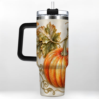 #pl[40oz|Black] Glossy Pumpkin 40oz Tumbler with Handle, Harvest Stainless Steel Cup