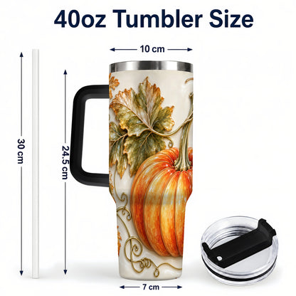#pl[40oz|Black] Glossy Pumpkin 40oz Tumbler with Handle, Harvest Stainless Steel Cup