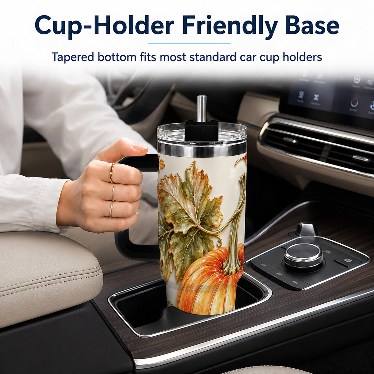 #pl[40oz|Black] Glossy Pumpkin 40oz Tumbler with Handle, Harvest Stainless Steel Cup