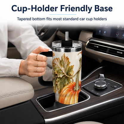 #pl[40oz|Black] Glossy Pumpkin 40oz Tumbler with Handle, Harvest Stainless Steel Cup