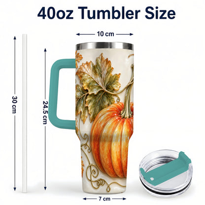 #pl[40oz|Green] Glossy Pumpkin 40oz Tumbler with Handle, Harvest Stainless Steel Cup