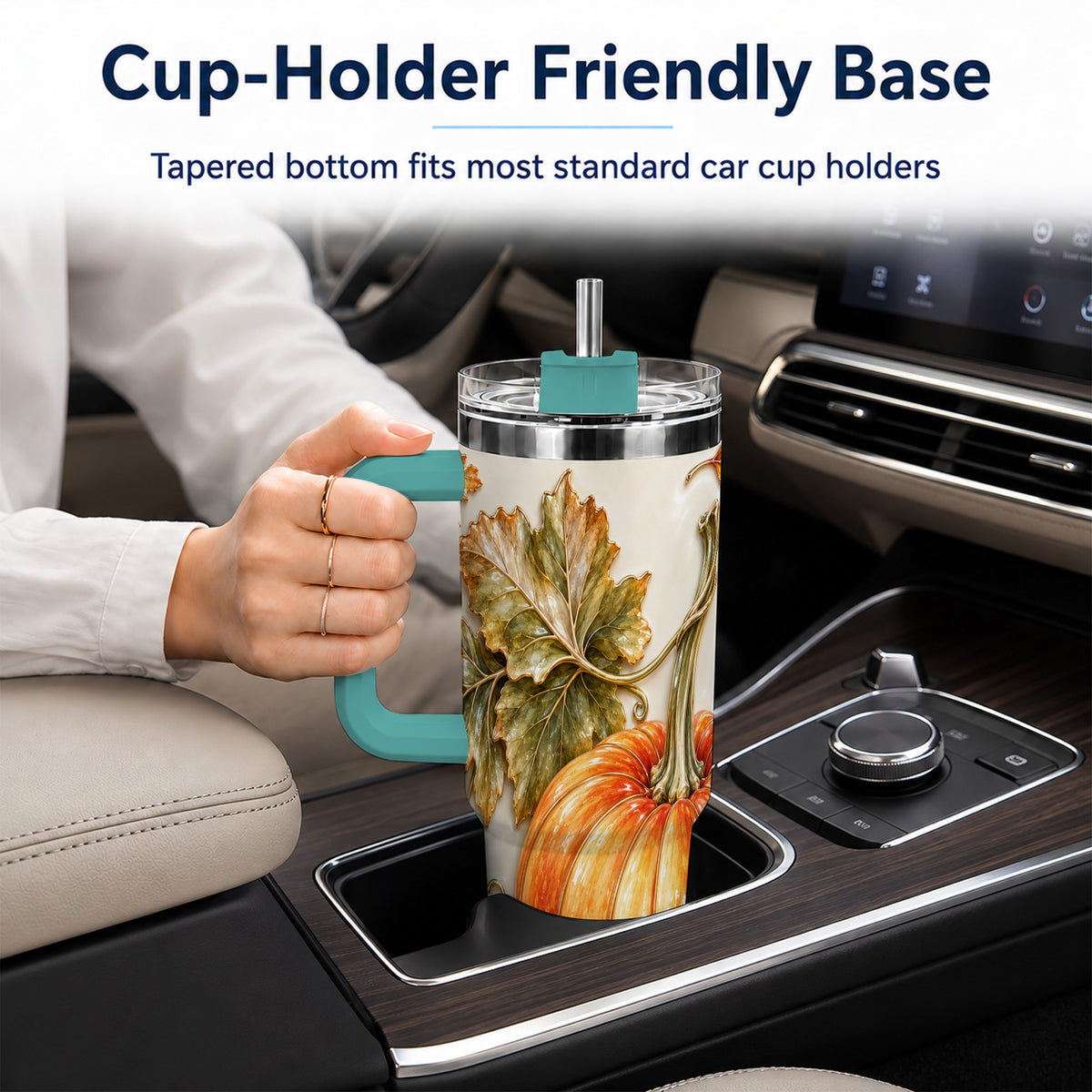 #pl[40oz|Green] Glossy Pumpkin 40oz Tumbler with Handle, Harvest Stainless Steel Cup
