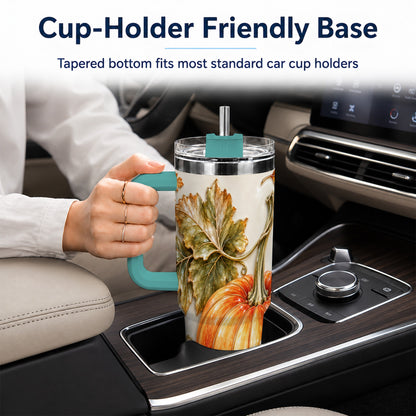 #pl[40oz|Green] Glossy Pumpkin 40oz Tumbler with Handle, Harvest Stainless Steel Cup