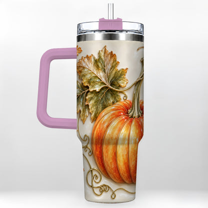 #pl[40oz|Pink] Glossy Pumpkin 40oz Tumbler with Handle, Harvest Stainless Steel Cup