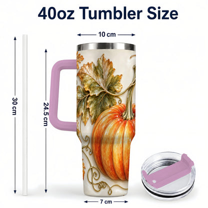 #pl[40oz|Pink] Glossy Pumpkin 40oz Tumbler with Handle, Harvest Stainless Steel Cup