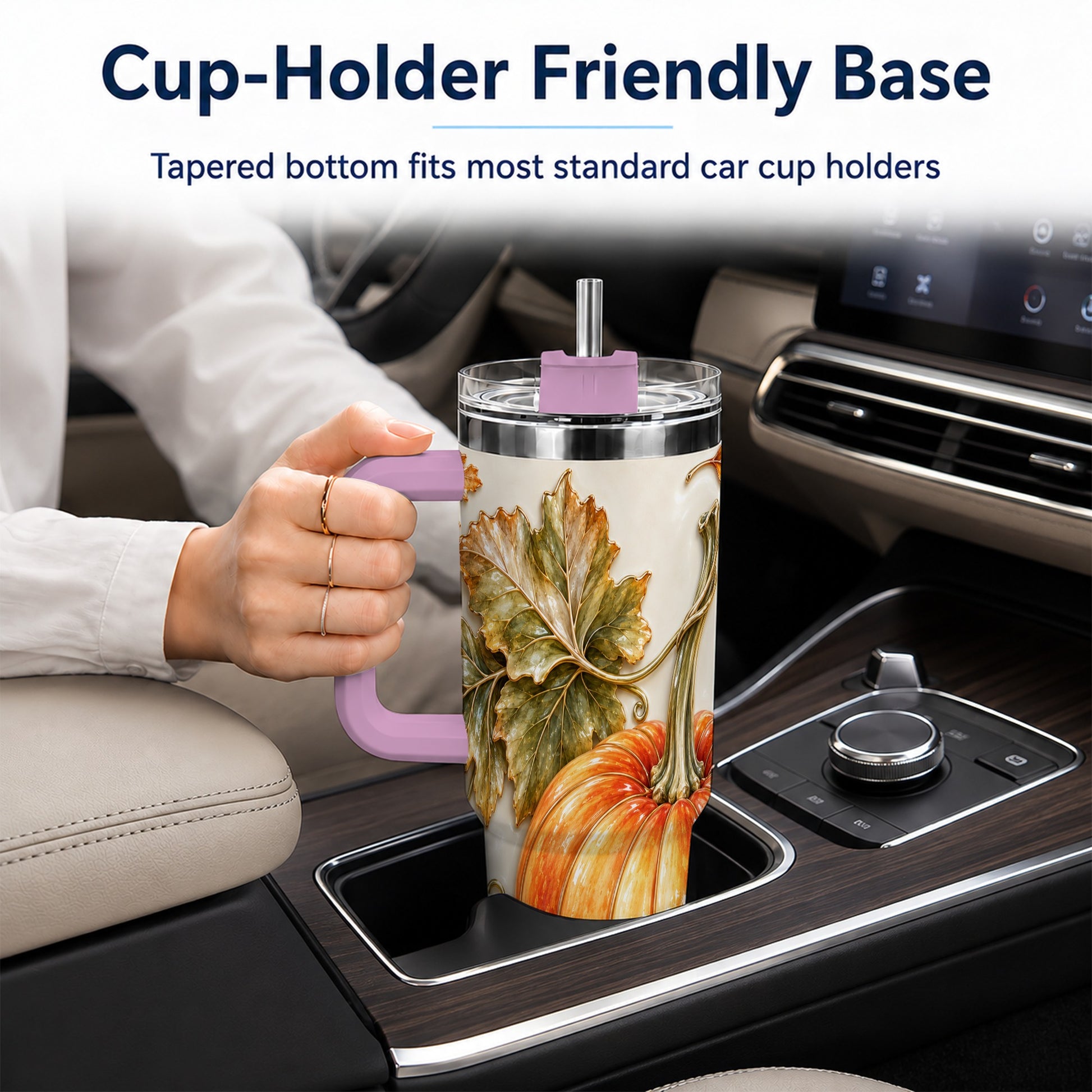 #pl[40oz|Pink] Glossy Pumpkin 40oz Tumbler with Handle, Harvest Stainless Steel Cup