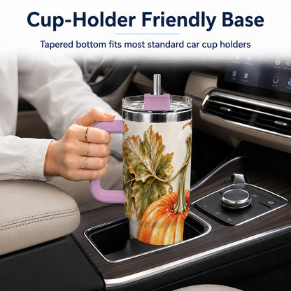#pl[40oz|Pink] Glossy Pumpkin 40oz Tumbler with Handle, Harvest Stainless Steel Cup
