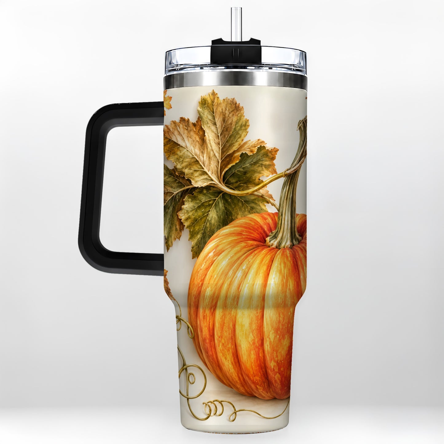 #pl[40oz|Black] Rustic Pumpkin 40oz Tumbler with Handle, Fall Stainless Steel Cup