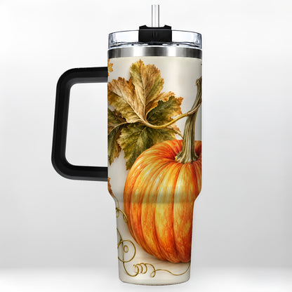 #pl[40oz|Black] Rustic Pumpkin 40oz Tumbler with Handle, Fall Stainless Steel Cup