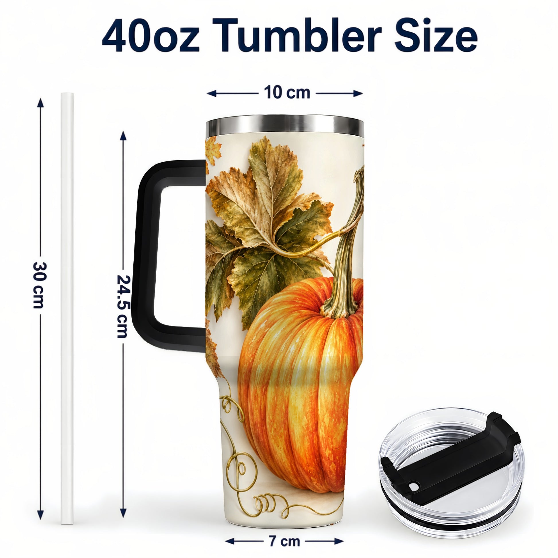 #pl[40oz|Black] Rustic Pumpkin 40oz Tumbler with Handle, Fall Stainless Steel Cup
