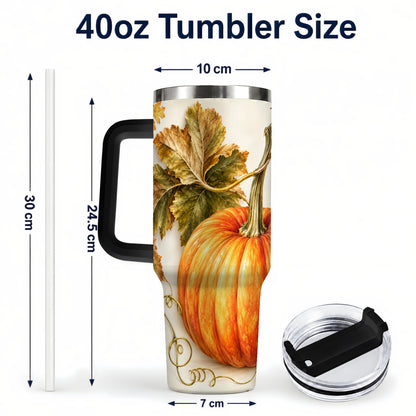 #pl[40oz|Black] Rustic Pumpkin 40oz Tumbler with Handle, Fall Stainless Steel Cup