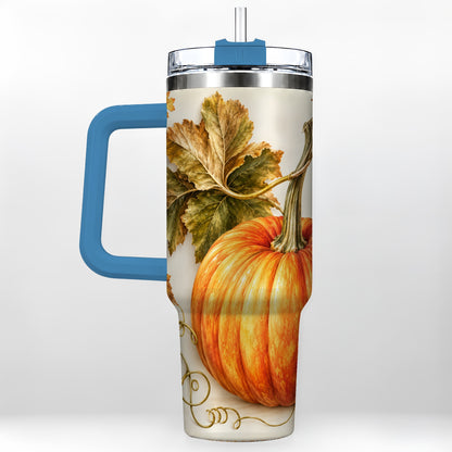 #pl[40oz|Blue] Rustic Pumpkin 40oz Tumbler with Handle, Fall Stainless Steel Cup